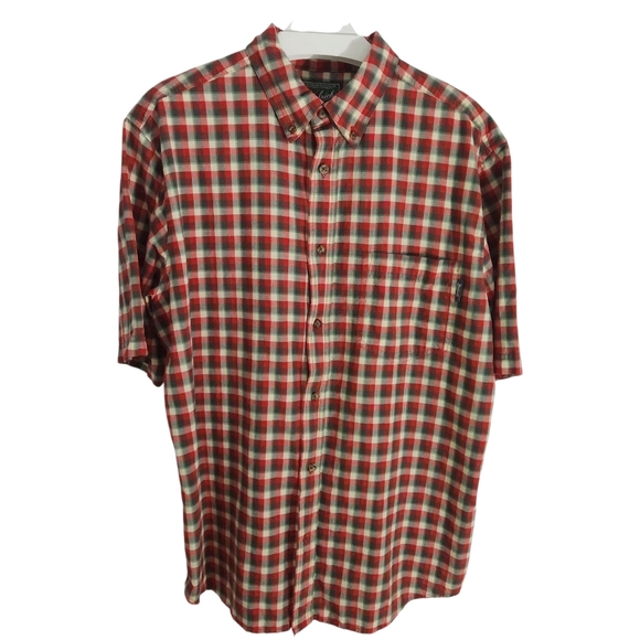 WOOLRICH Red Green Plaid Short Sleeve Button-Up Shirt โ size large - Picture 2 of 10
